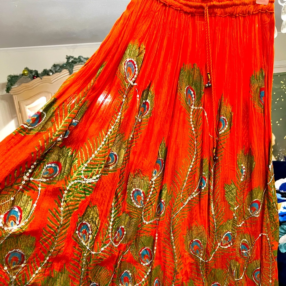 Orange gorgeous embroiderd embellished sequin skirt 100% rayon.
